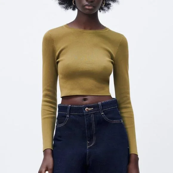 Zara Basic Ribbed Knit Crop Top - S - Picture 1 of 4